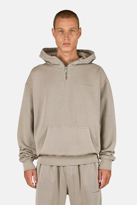 Logo Oversized Half Zip Hoodie Vintage Rock Grey