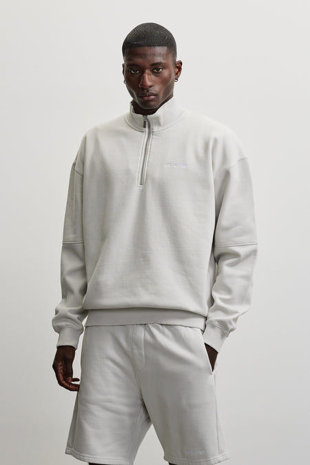 Logo Oversized Half Zip Sweater Fog Grey