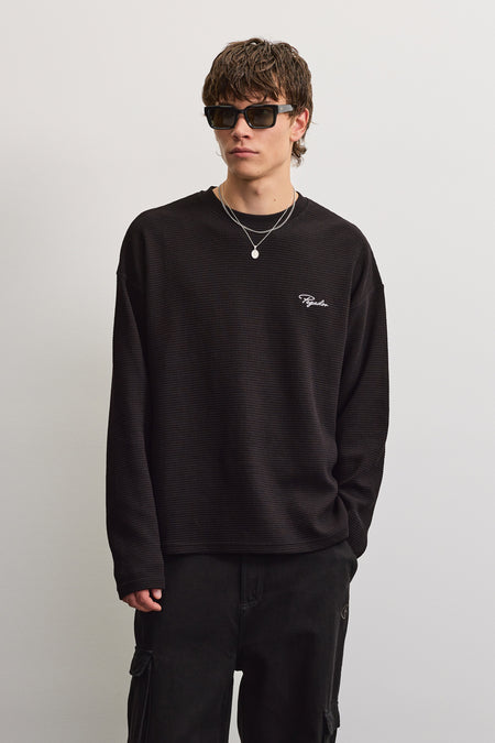 Signar Oversized Waffle Longsleeve Black