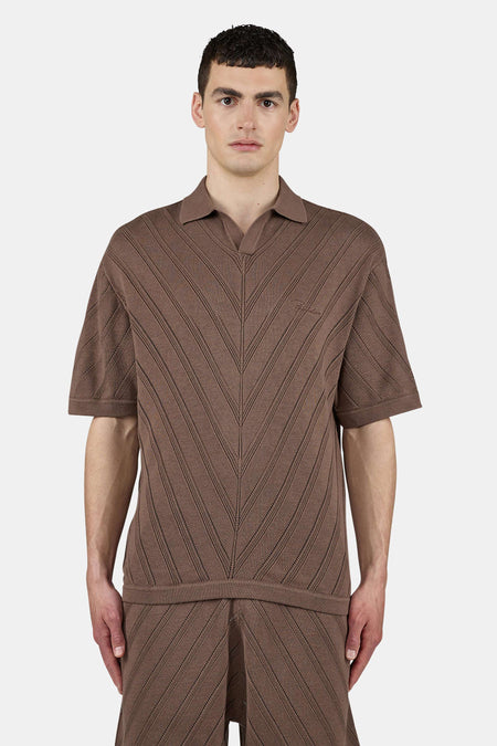 Canva Knit Polo Shirt Cozy Brown