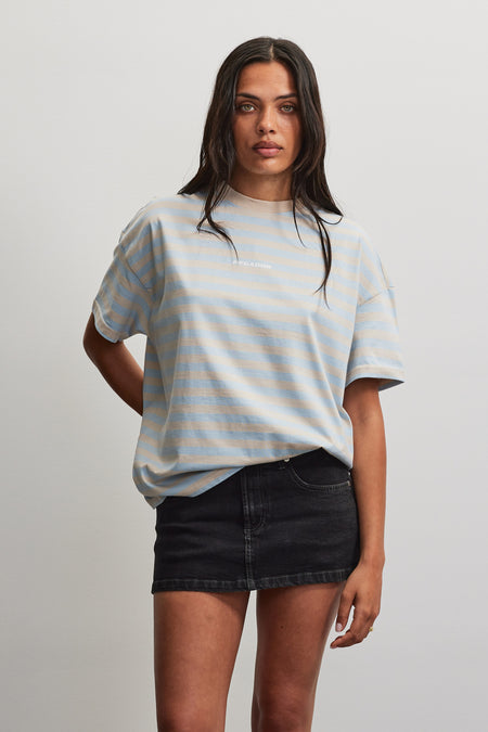 Breda Oversized Tee Striped Ocean Blue