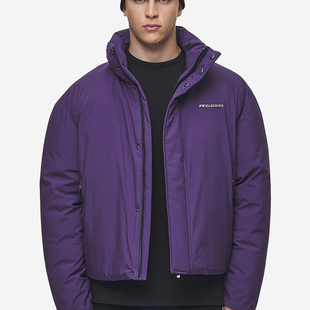 Lavoy Cropped Boxy Puffer Jacket Deep Purple - Main Image