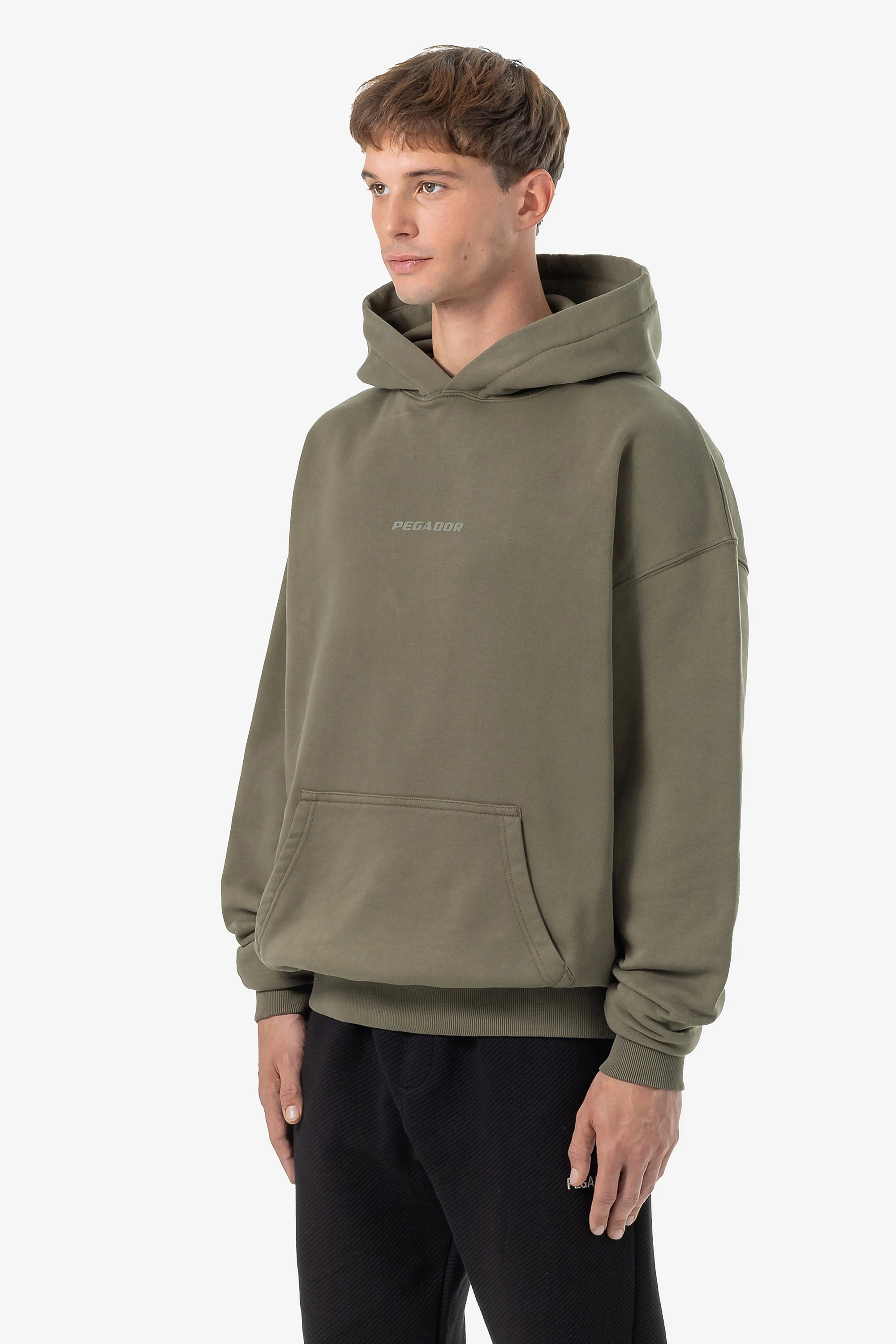 Colne Logo Oversized Hoodie Washed Faded Olive PEGADOR