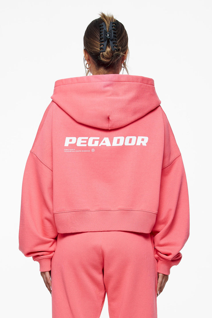 Pegador Culla Logo Oversized Cropped Hoodie Vintage Washed Strawberry