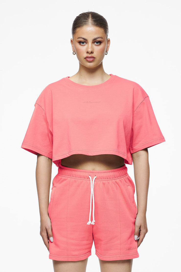 Pegador Layla Oversized Cropped Tee Vintage Washed Strawberry Gum