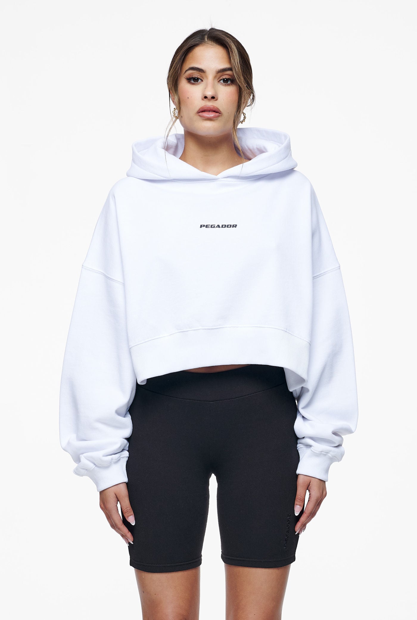 White oversized cropped hoodie sale