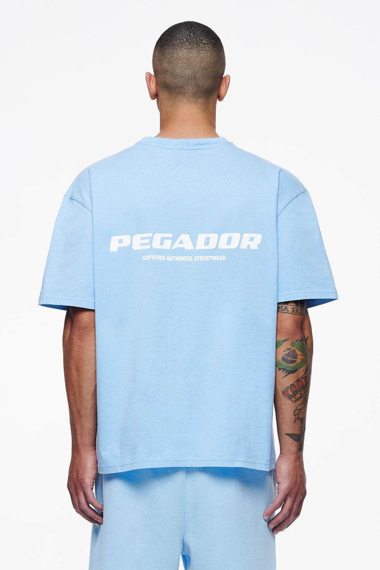 Pegador Colne Logo Oversized Tee Vintage Washed Riviera Blue