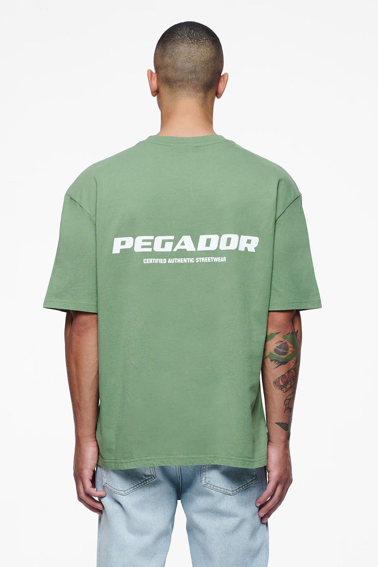 Pegador Colne Logo Oversized Tee Vintage Washed Cypress Green