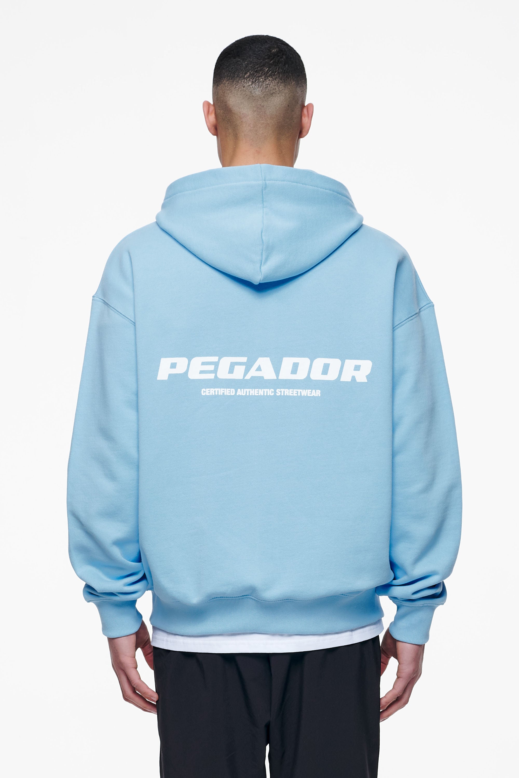 Pegador Colne Logo Oversized Sweat Jacket Vintage Washed Riviera Blue Hauptansicht aus der Finer Things Kollektion für Herren