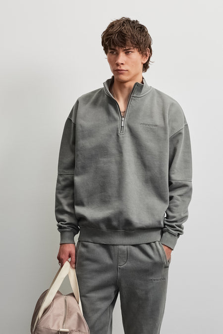 Logo Oversized Halfzip Sweater Vintage Grey