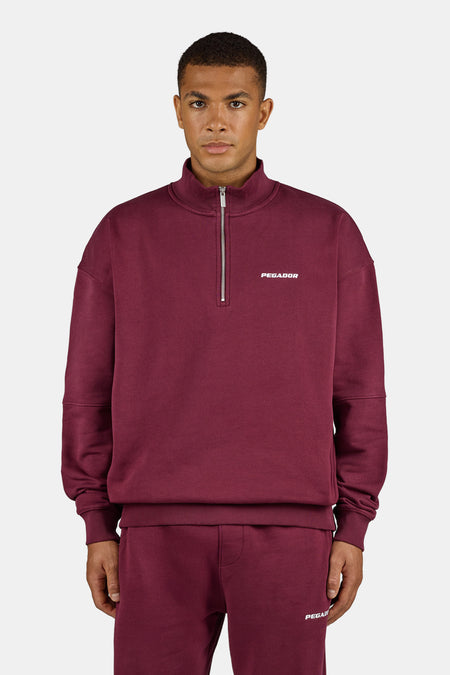 Logo Oversized Half Zip Sweater Maroon Red