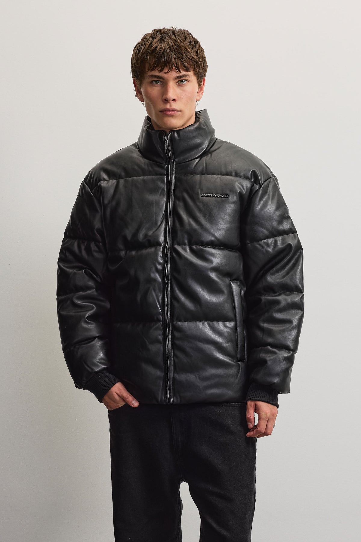 Solin Vegan Leather Puffer Jacket Black - XS