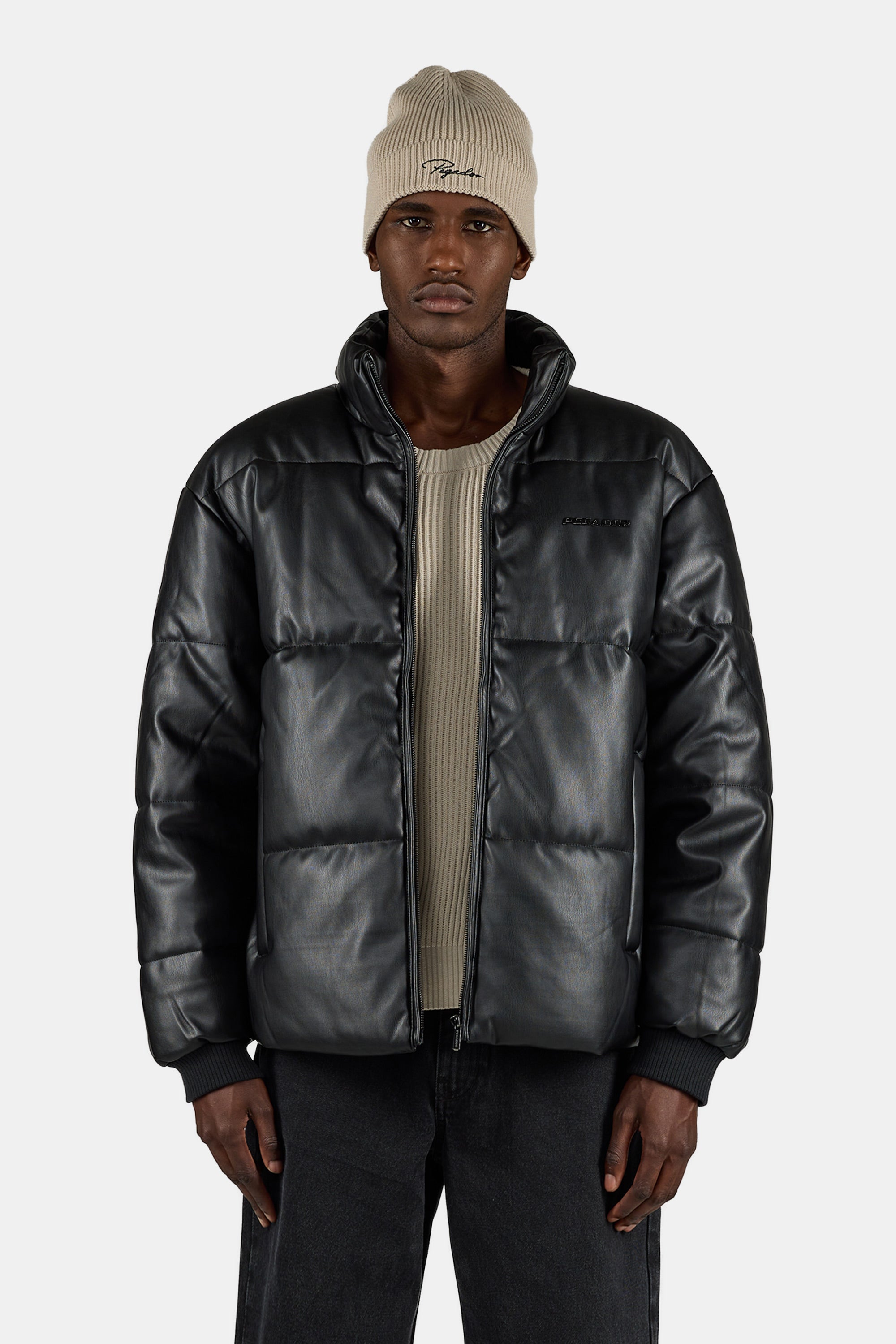 トップス NUTEMPEROR PU LEATHER PUFFER DOWN V PGDR-2631-001_Solin-Vegan-