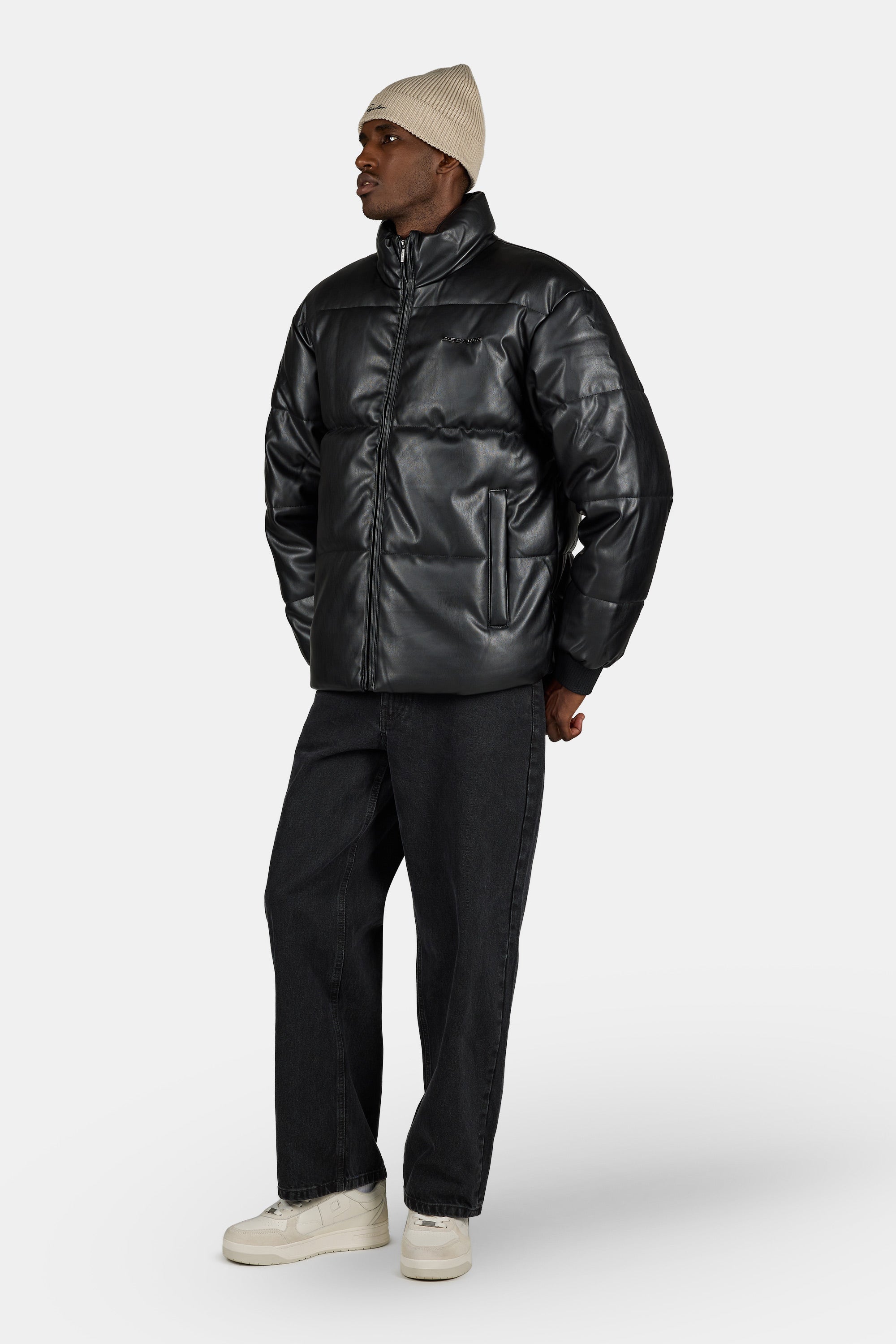 Solin Vegan Leather Puffer Jacket Black – PEGADOR®