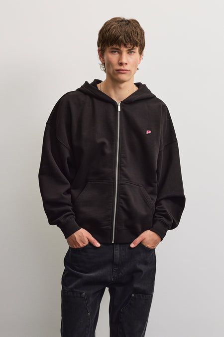 Leono Boxy Sweat Jacket Black Virtual Pink Gum