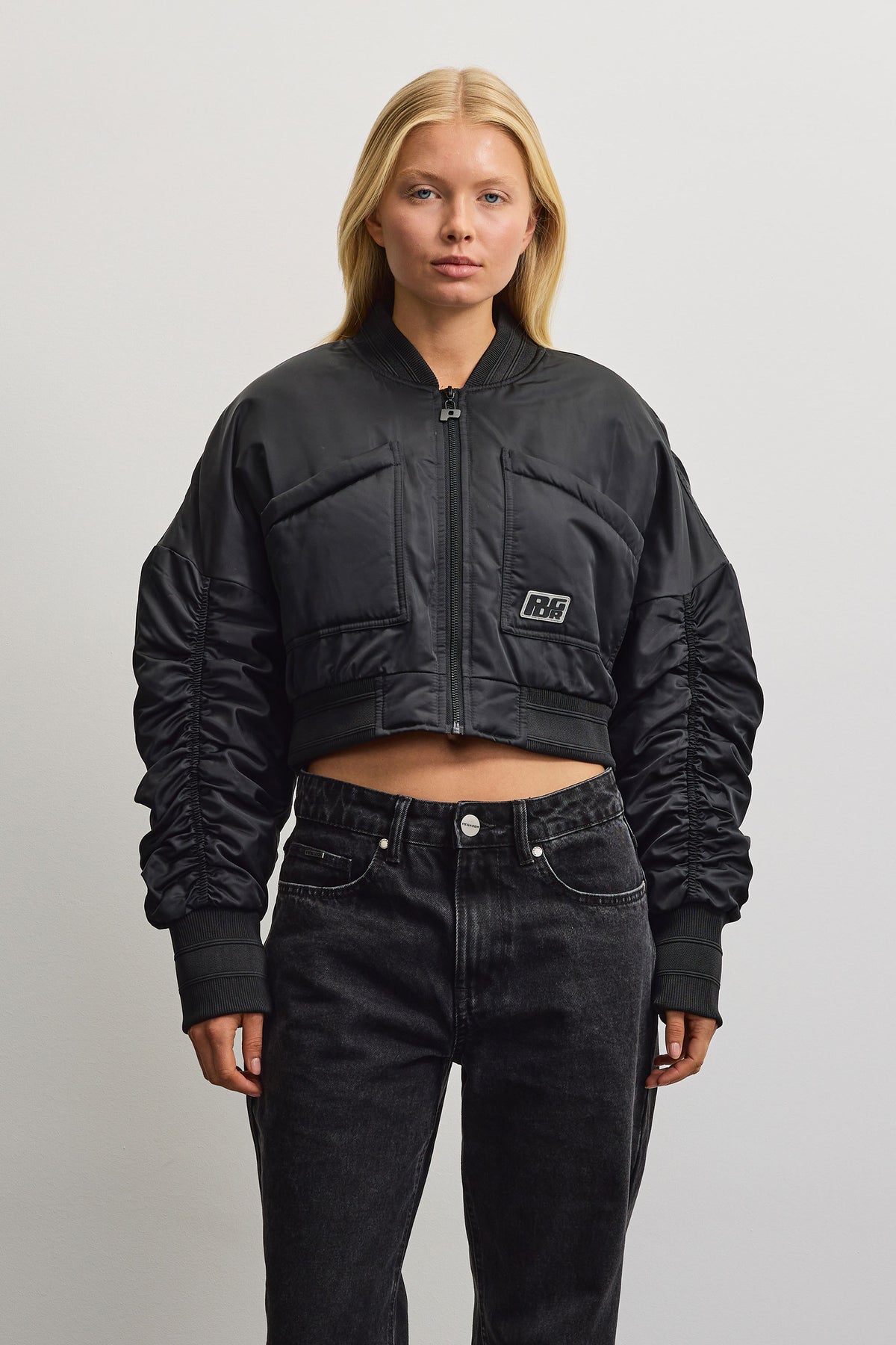 Laura Cropped Ruffed Oversized Jacket Black - XS