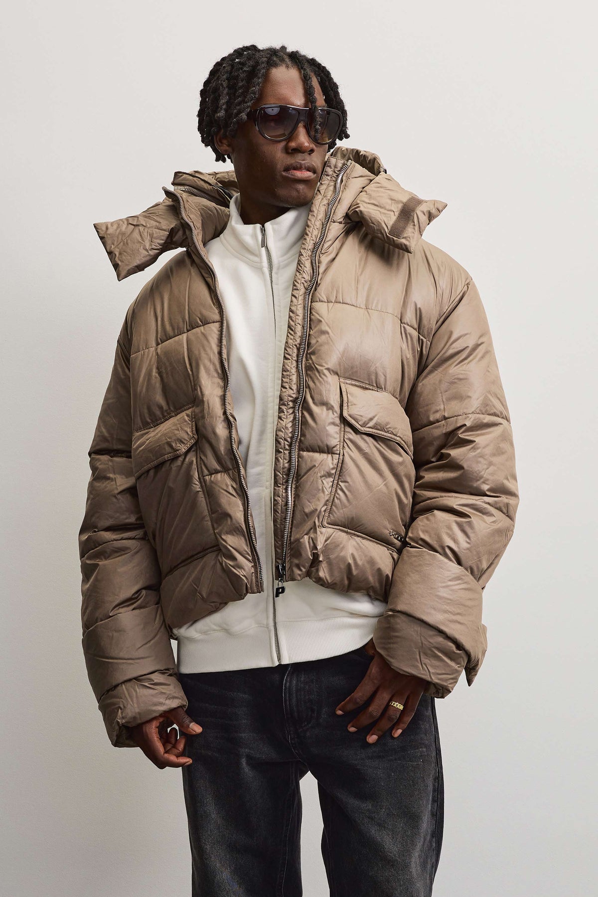 Garrick Vintage Oversized Puffer Jacket Light Brown - XS