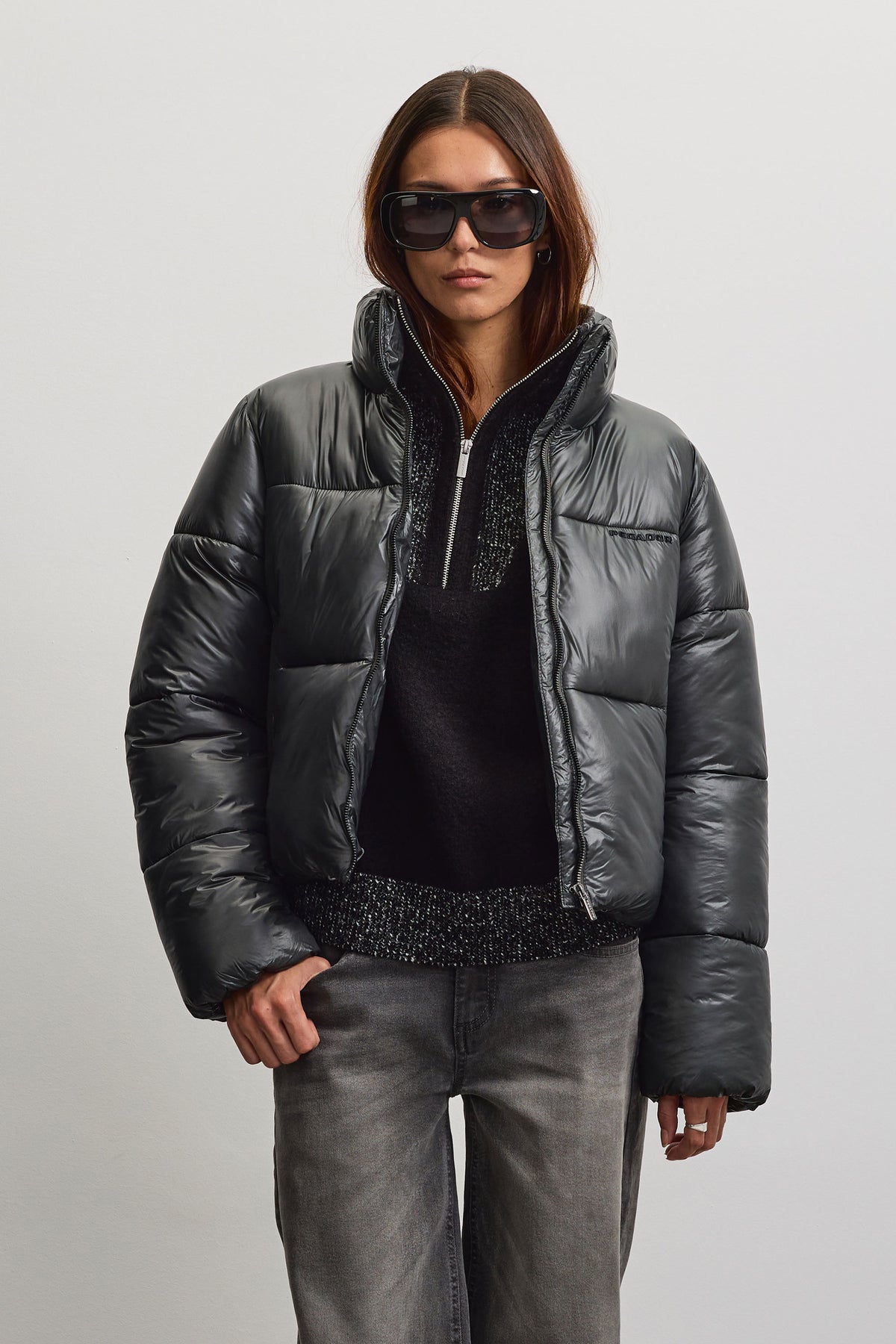 Georgia Light Glossy Puffer Jacket Anthracite - XS