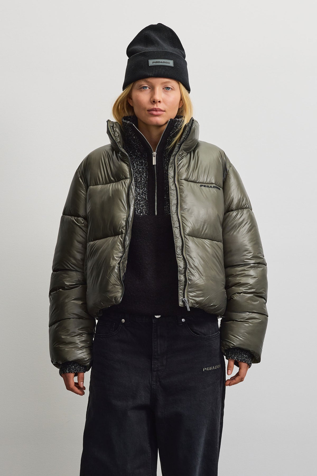 Georgia Light Glossy Puffer Jacket Mud Olive - XS