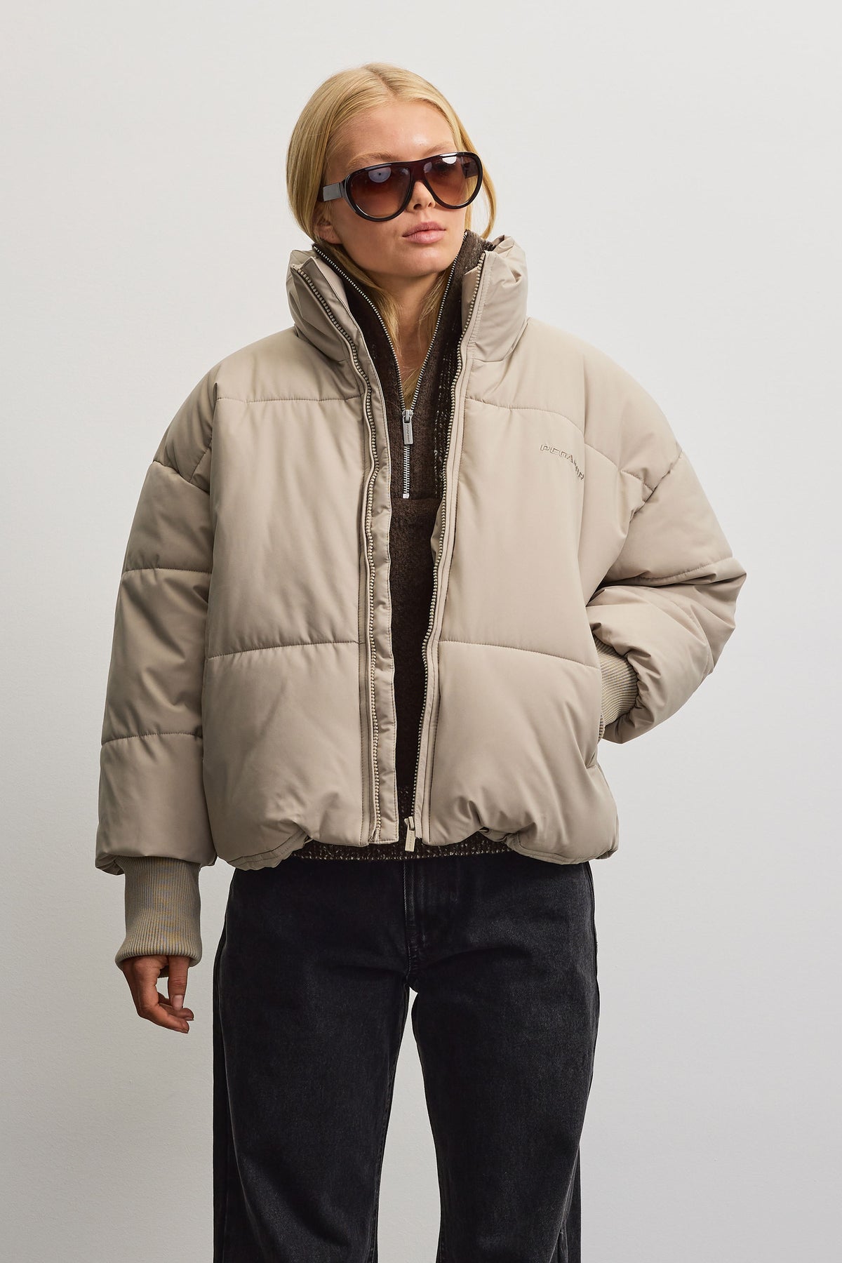 Jara Oversized Boxy Puffer Jacket Beige - XS