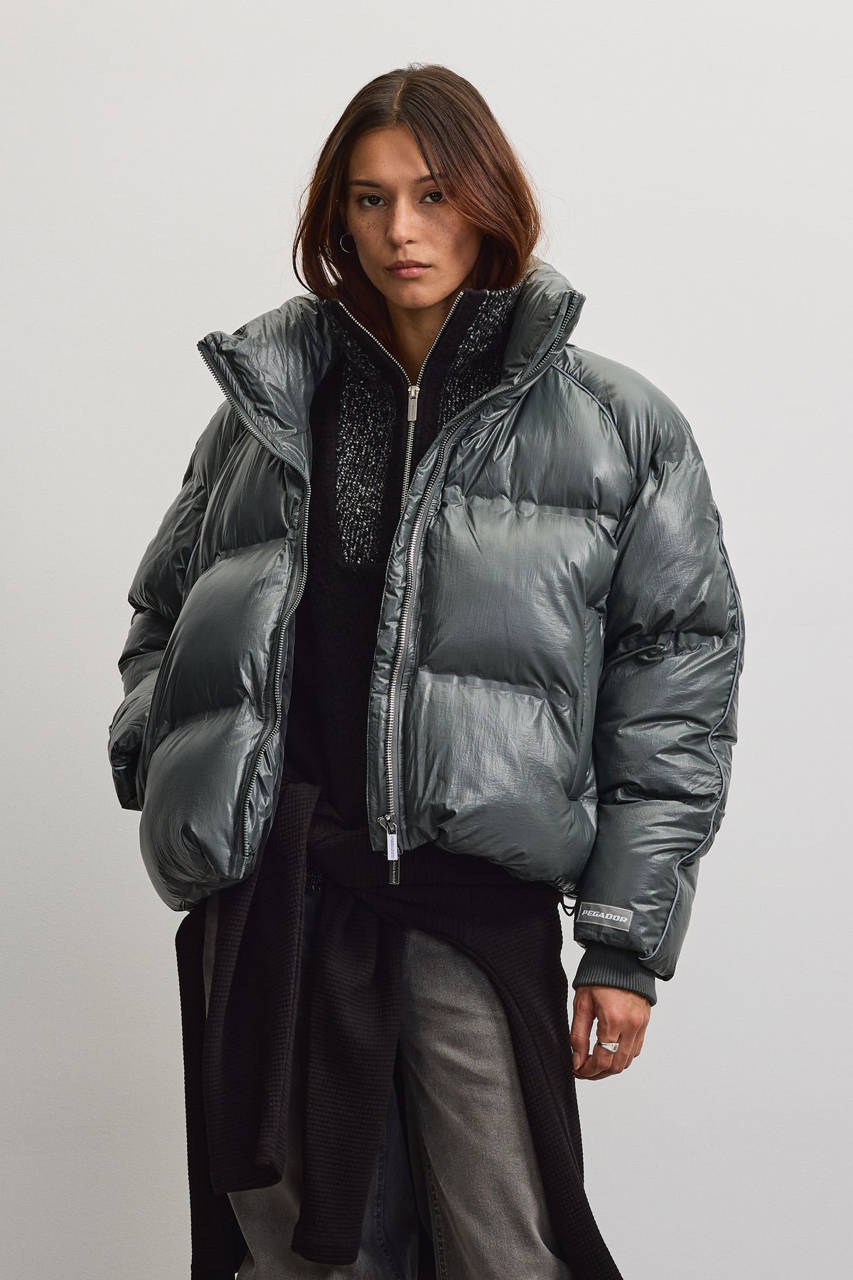 Henra Crushed Glossy Oversized Raglan Puffer Jacket Anthracite - XS