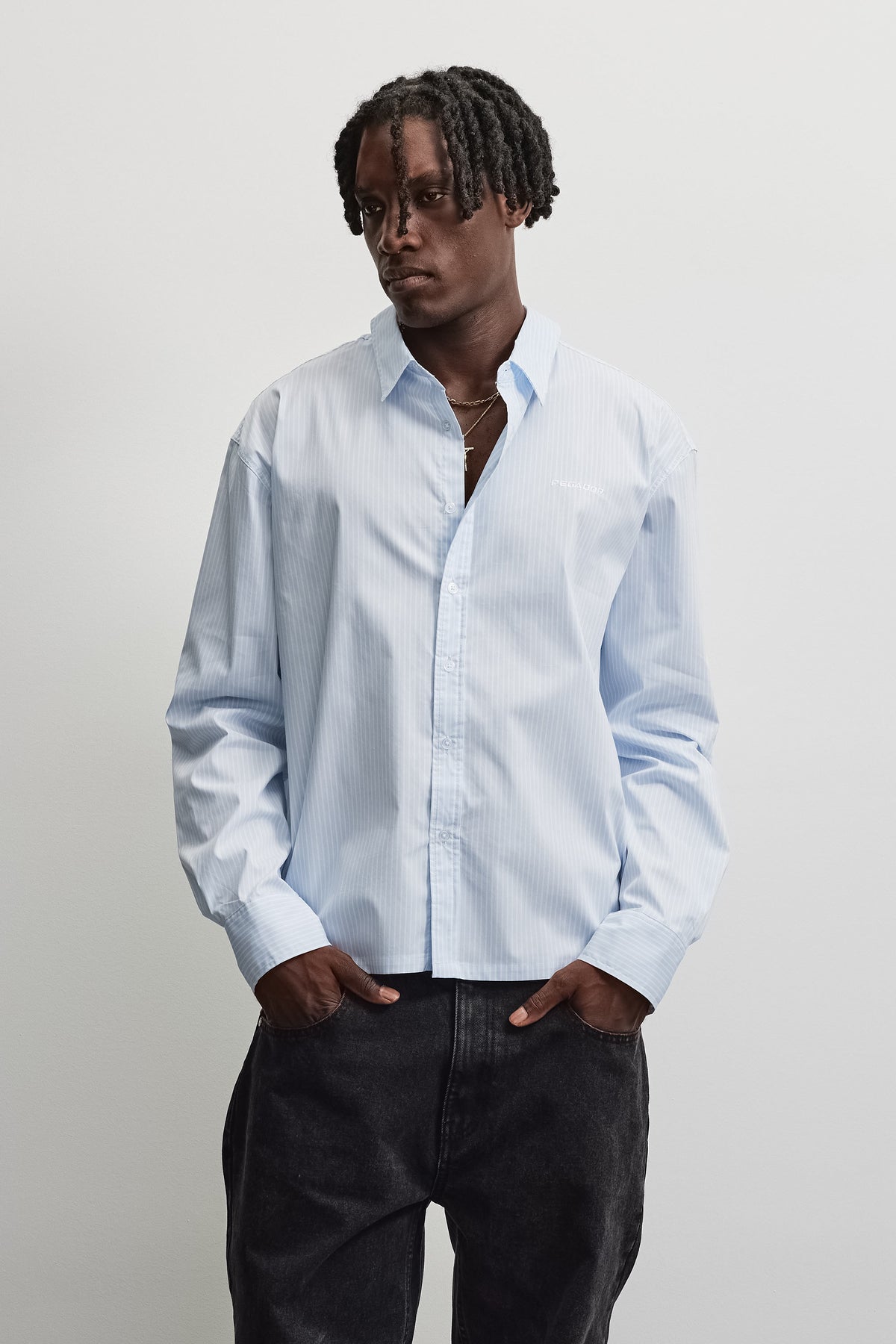 Raton Oversized Longsleeve Shirt Baby Blue White - XS