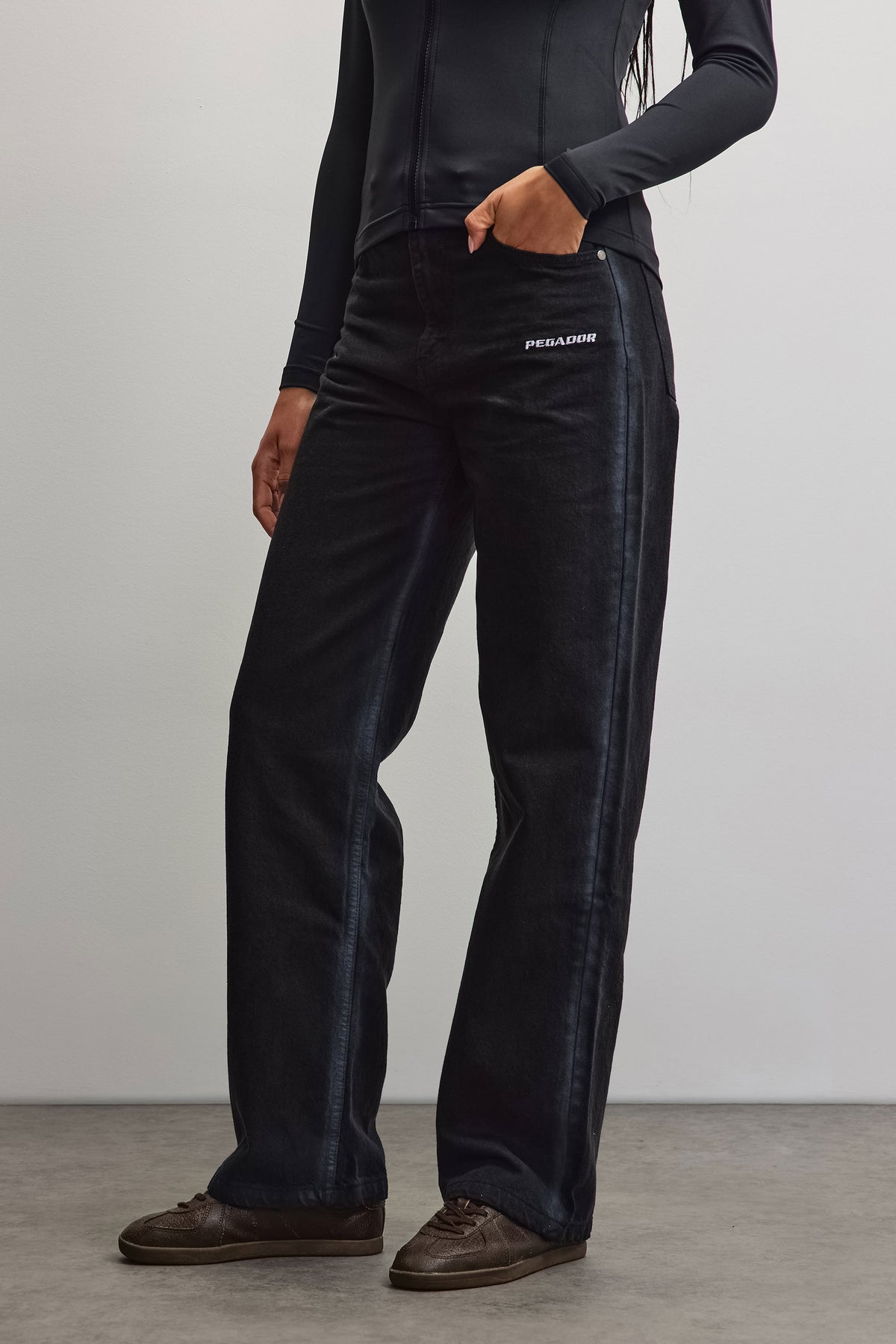 Gina Sprayed Wide Leg Jeans Washed Black - 24