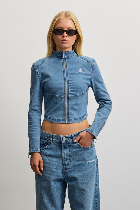 Elly Denim Biker Jacket Washed Blue