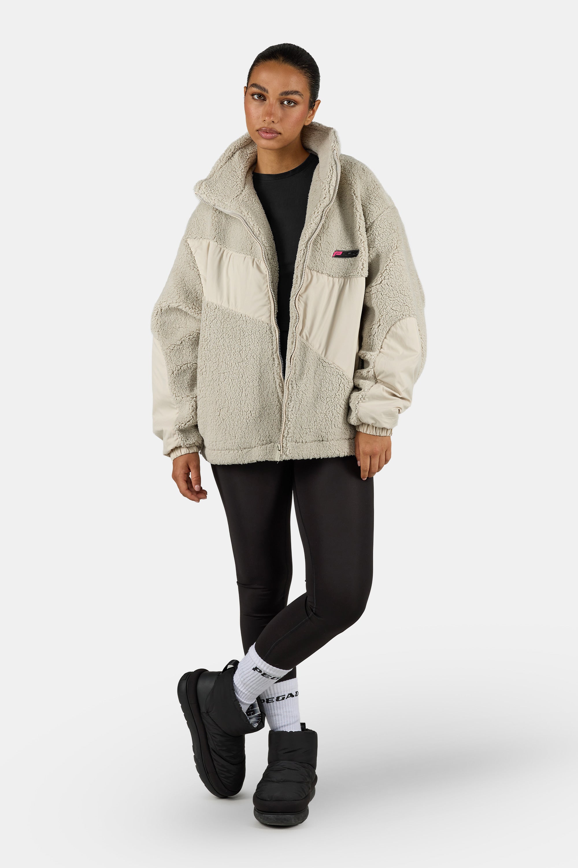 Casma Teddy Fabric Mix Jacket Moon Grey – PEGADOR®