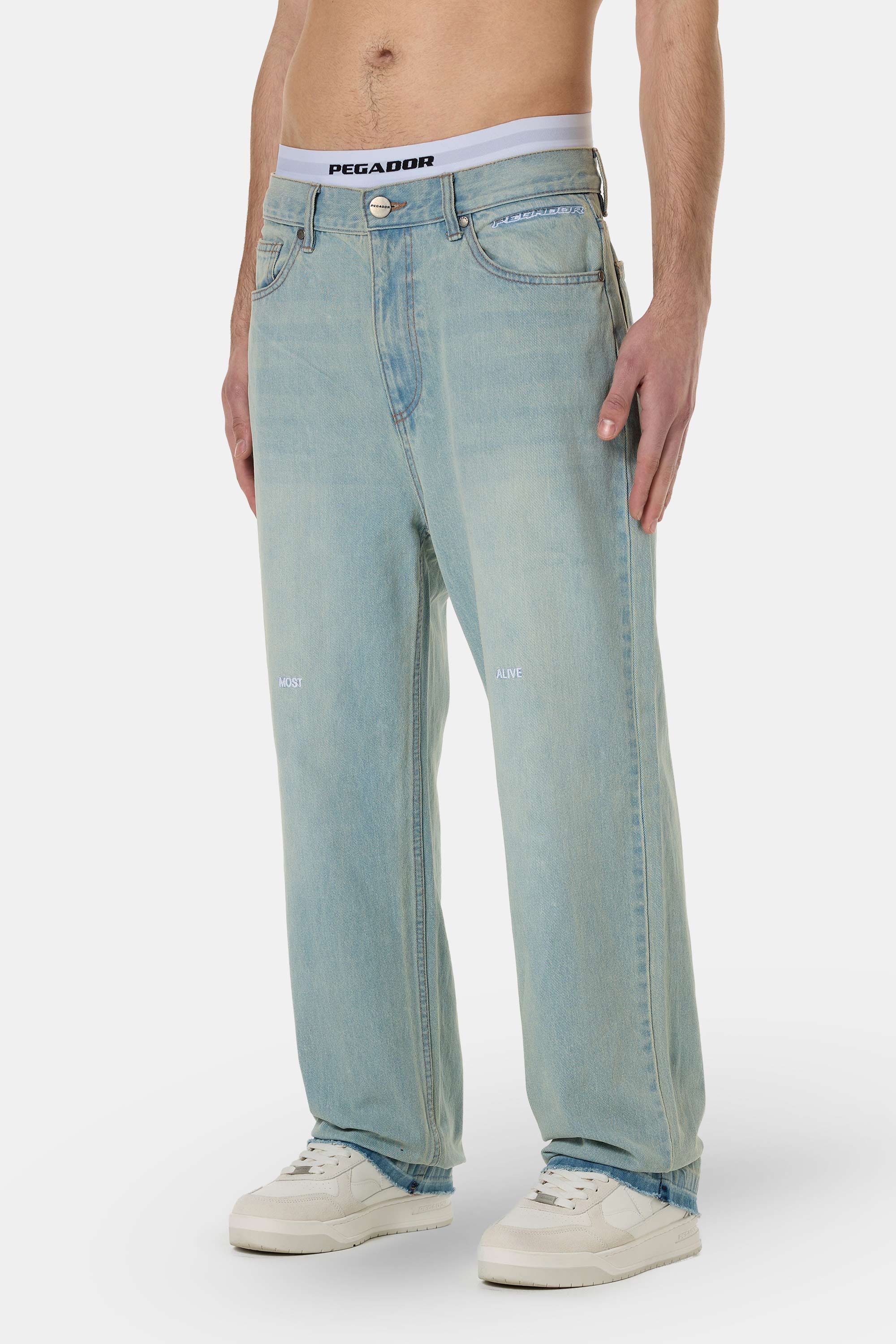 Barrow Wide Baggy Jeans Sand Washed Blue