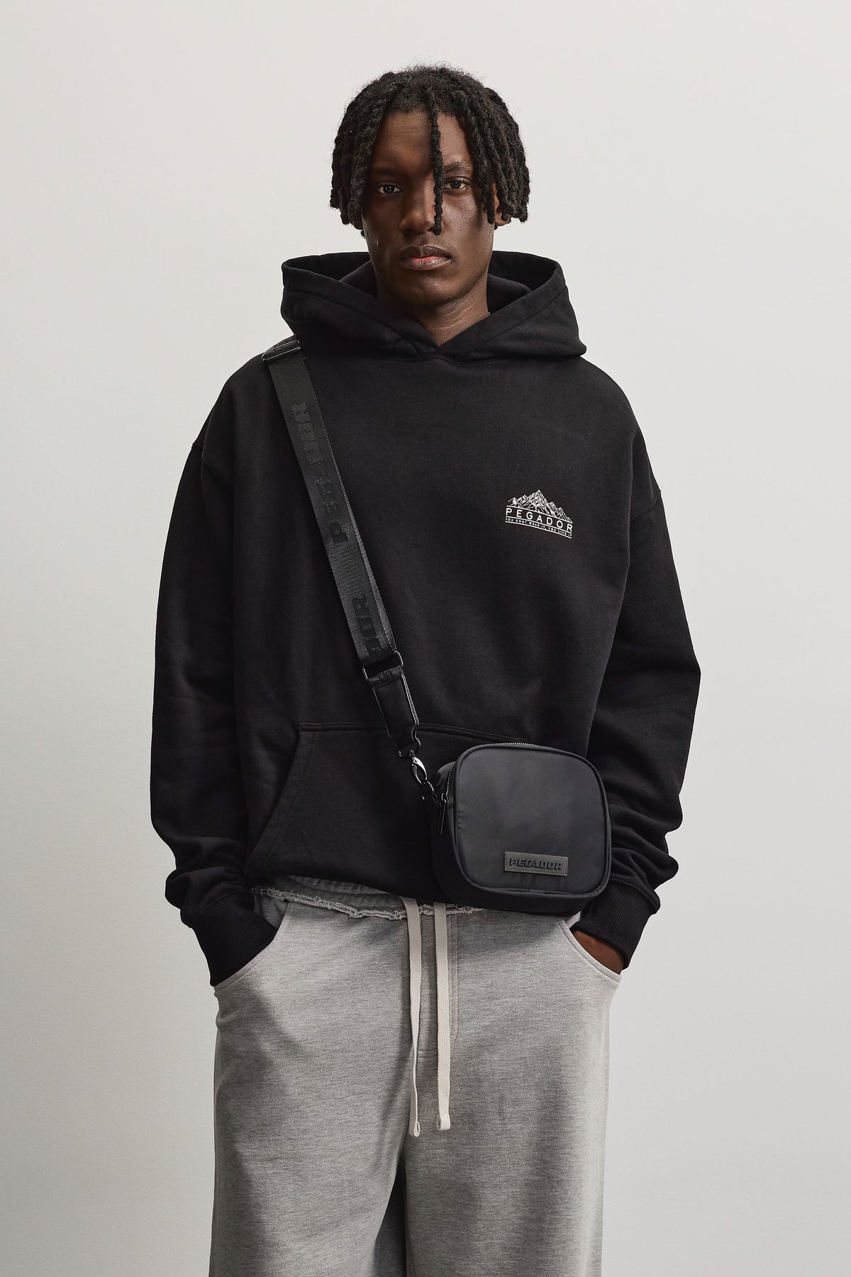 Rubber Logo Patch Nylon Shoulder Strap Bag Black - ONE SIZE