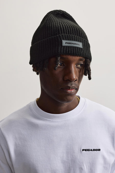 Logo Rubber Beanie Heavy Knit Black