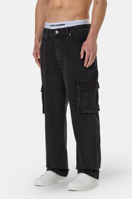 Dawes Cargo Baggy Jeans Washed Black