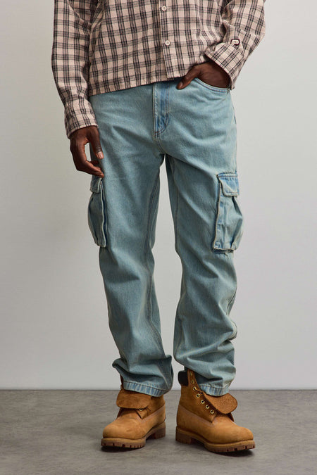 Dawes Cargo Baggy Jeans Sand Washed Blue