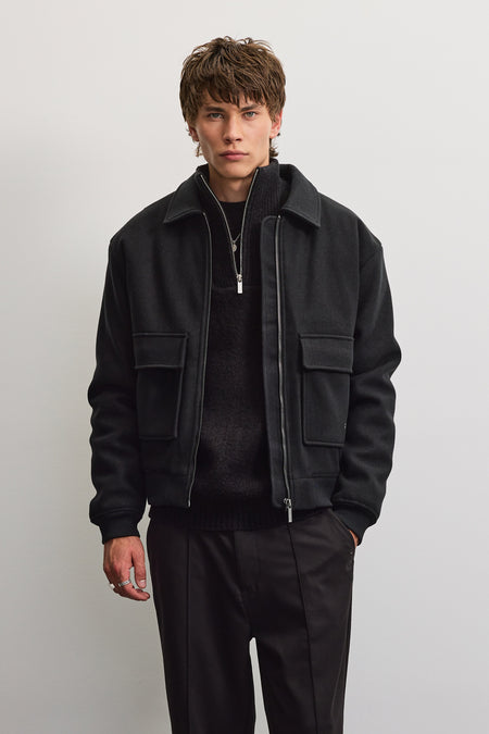 Aiken Wooloptic Bomberjacket Black