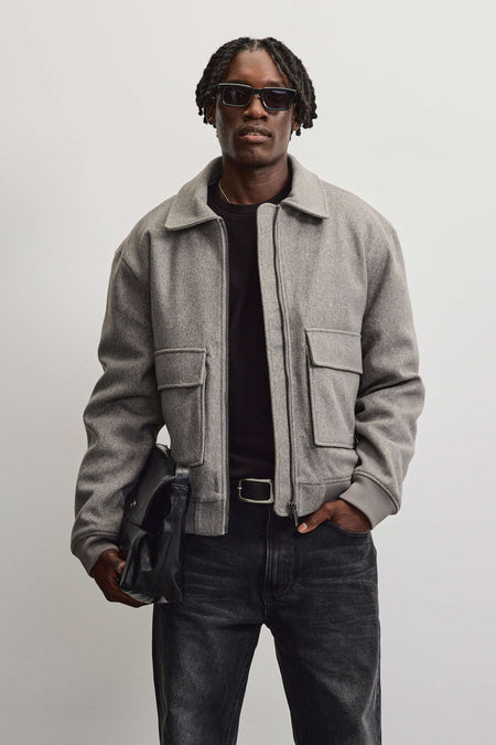 Aiken Wooloptic Bomber Jacket Rock Grey Melange