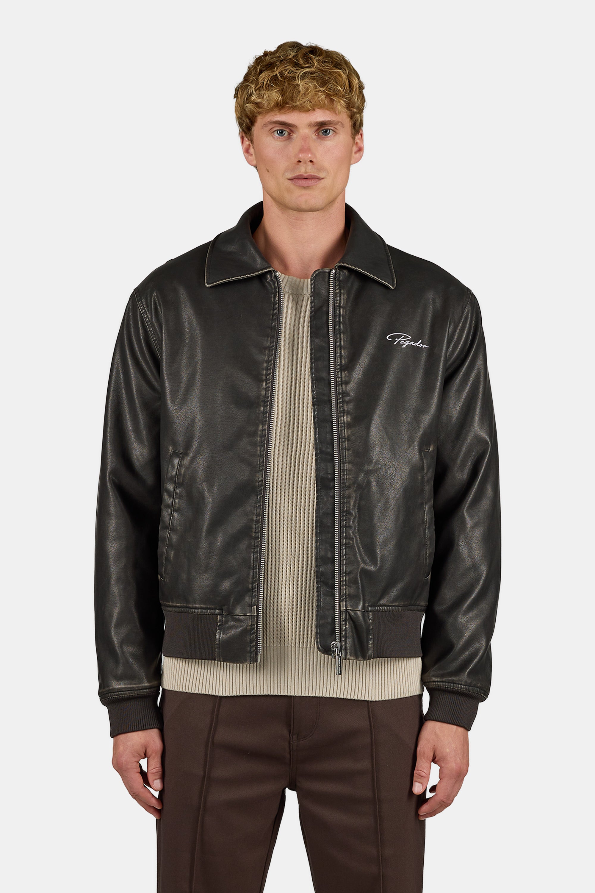 Colton Vintage Faux Leather Bomberjacket Black – PEGADOR®