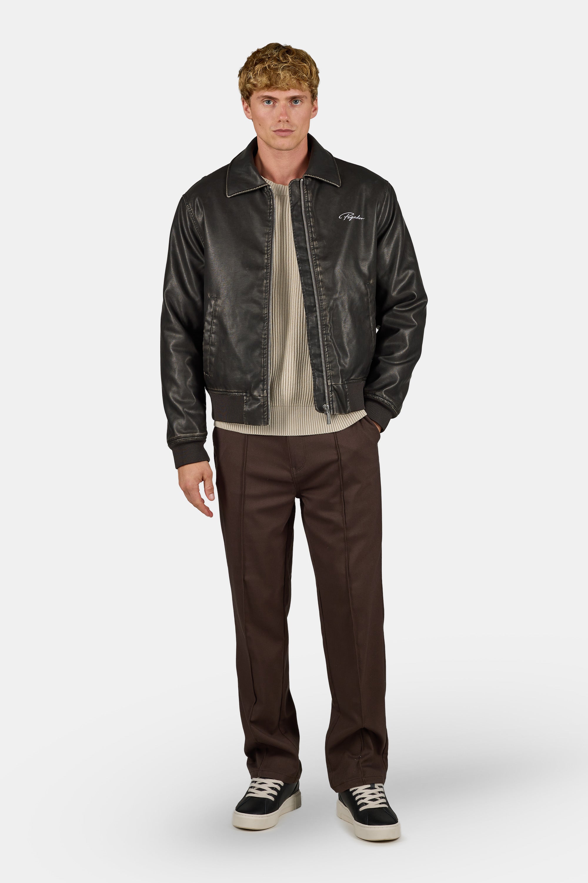 Colton Vintage Faux Leather Bomberjacket Black – PEGADOR®