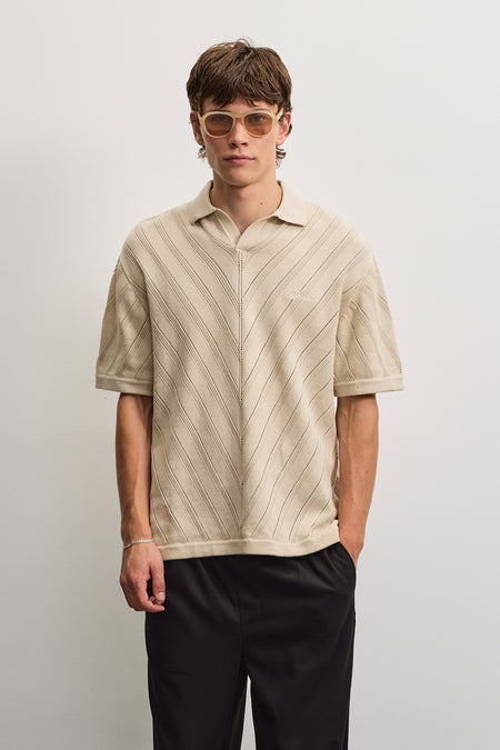 Canva Knit Polo Shirt Light Beige