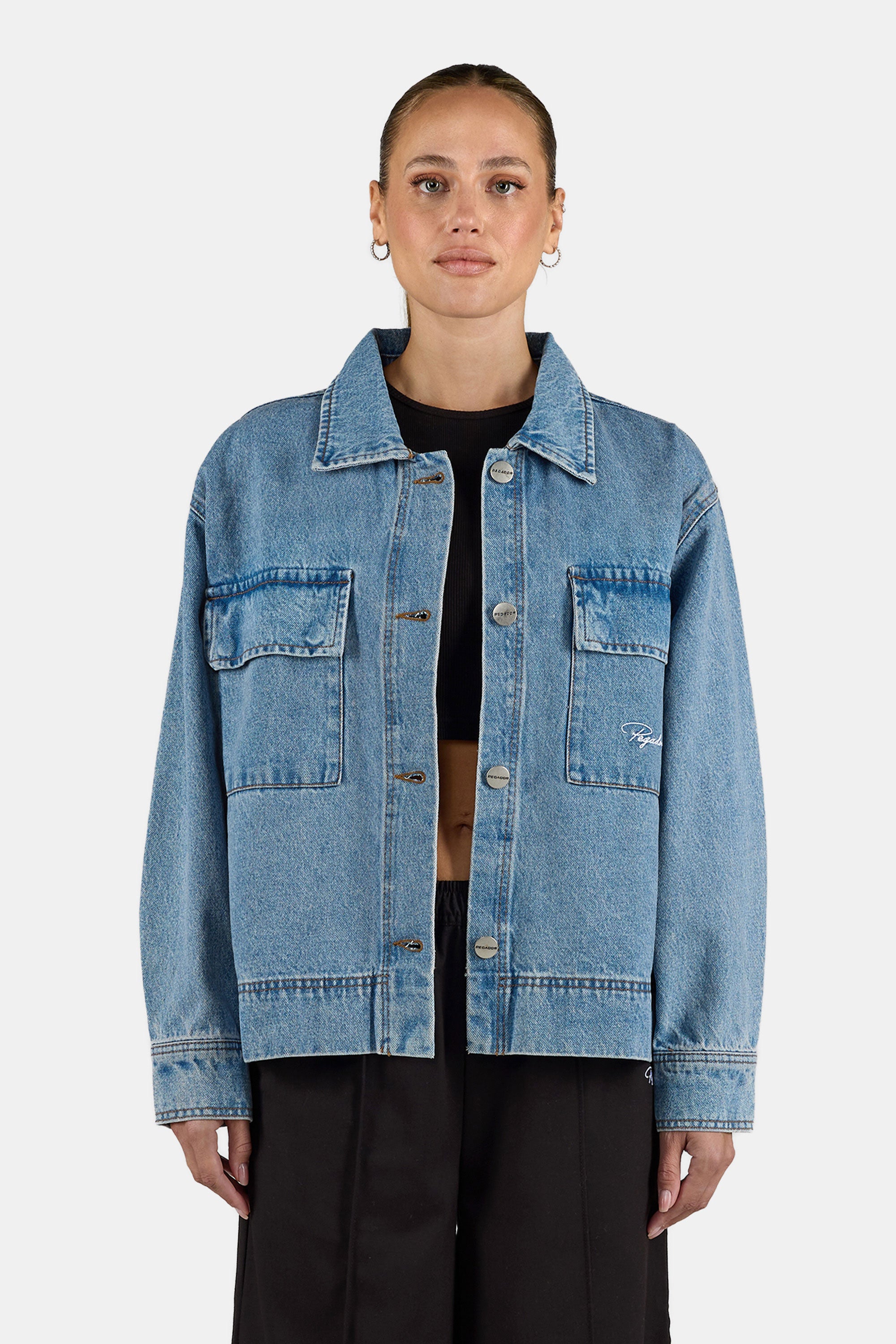 Anjai Oversized Denim Overshirt Washed Blue – PEGADOR®