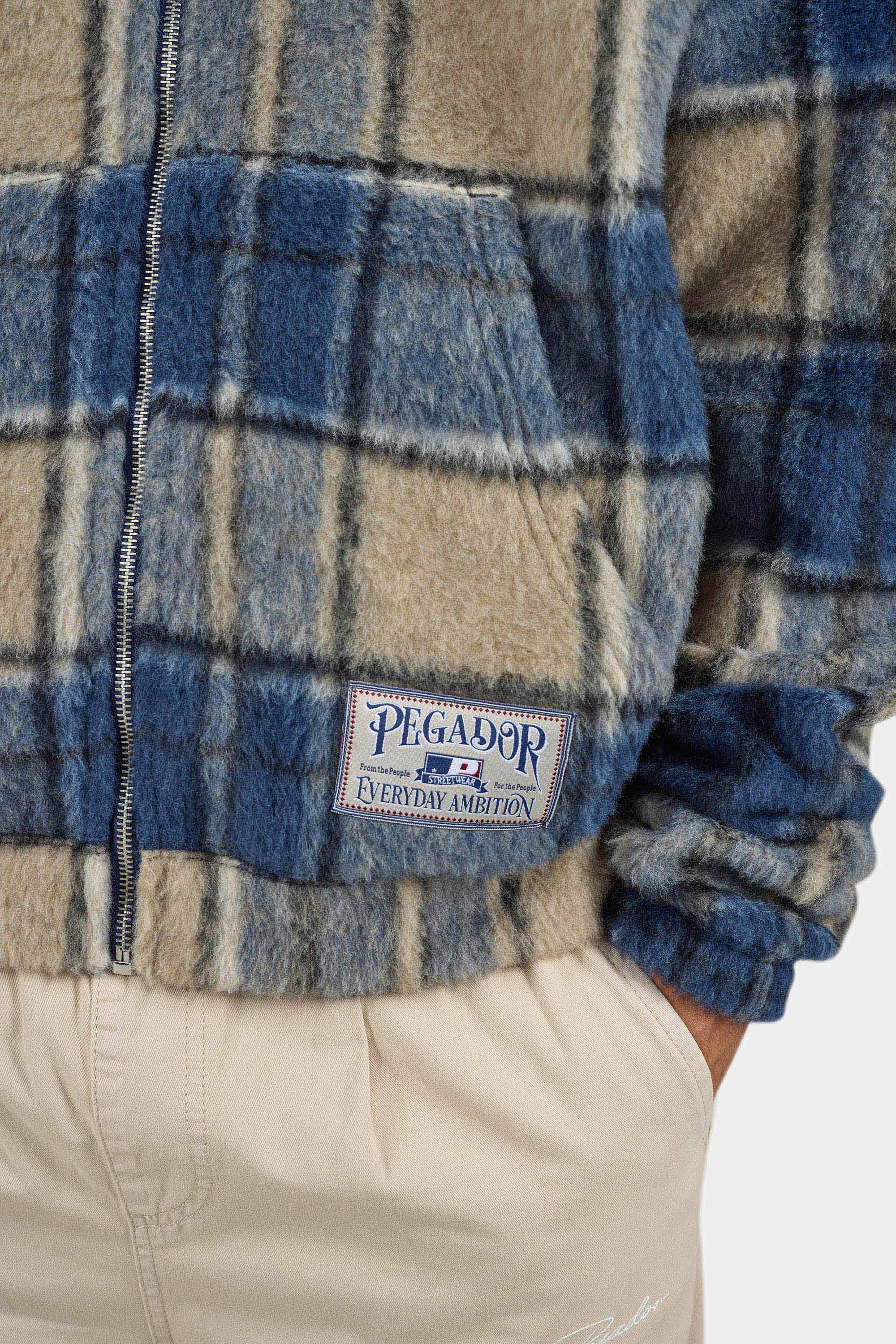 Faren Oversized Furry Flannel Jacket Checked Indigo Navy Stone