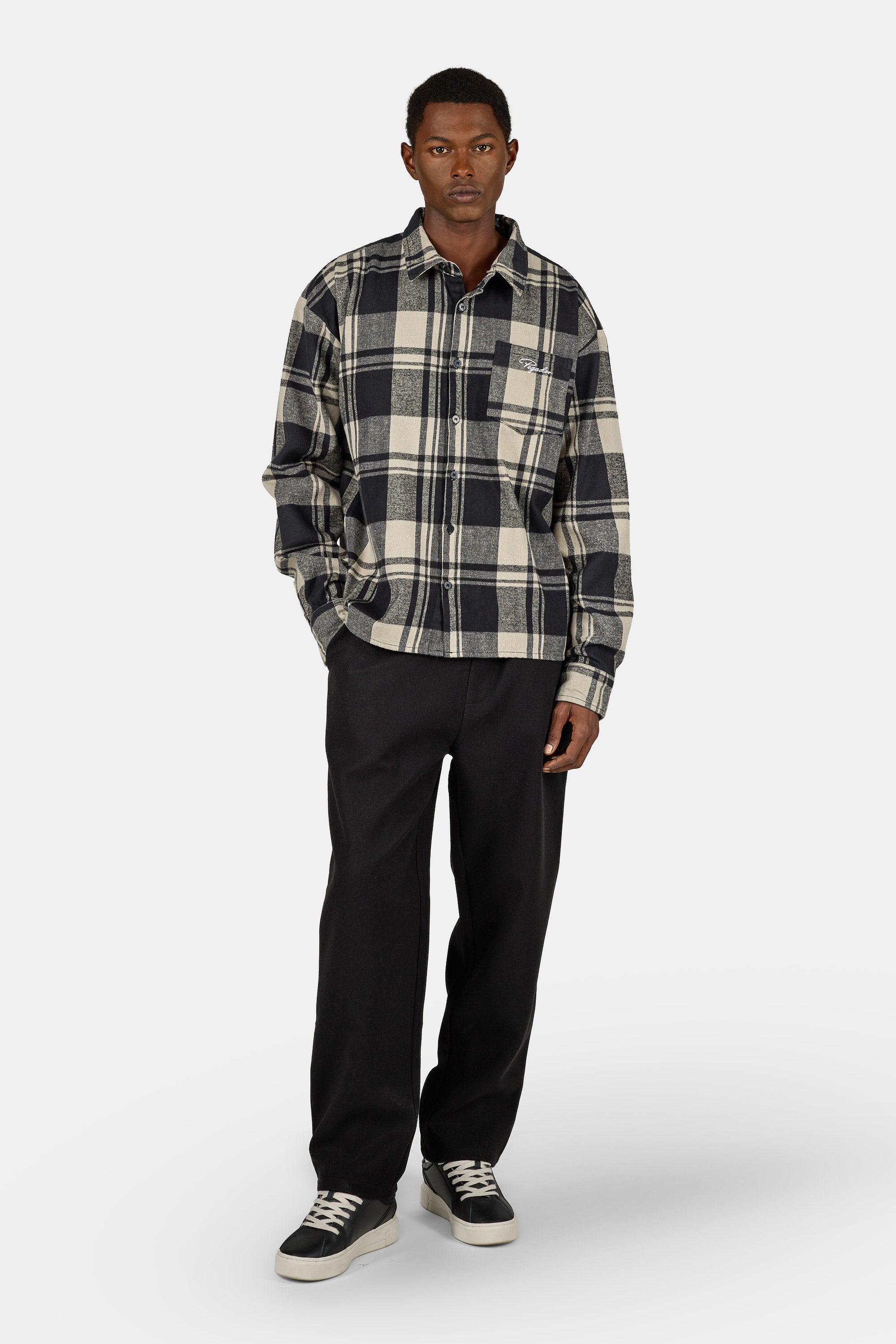 Signar Oversized Flannel Shirt Washed Checked Black Flint Grey