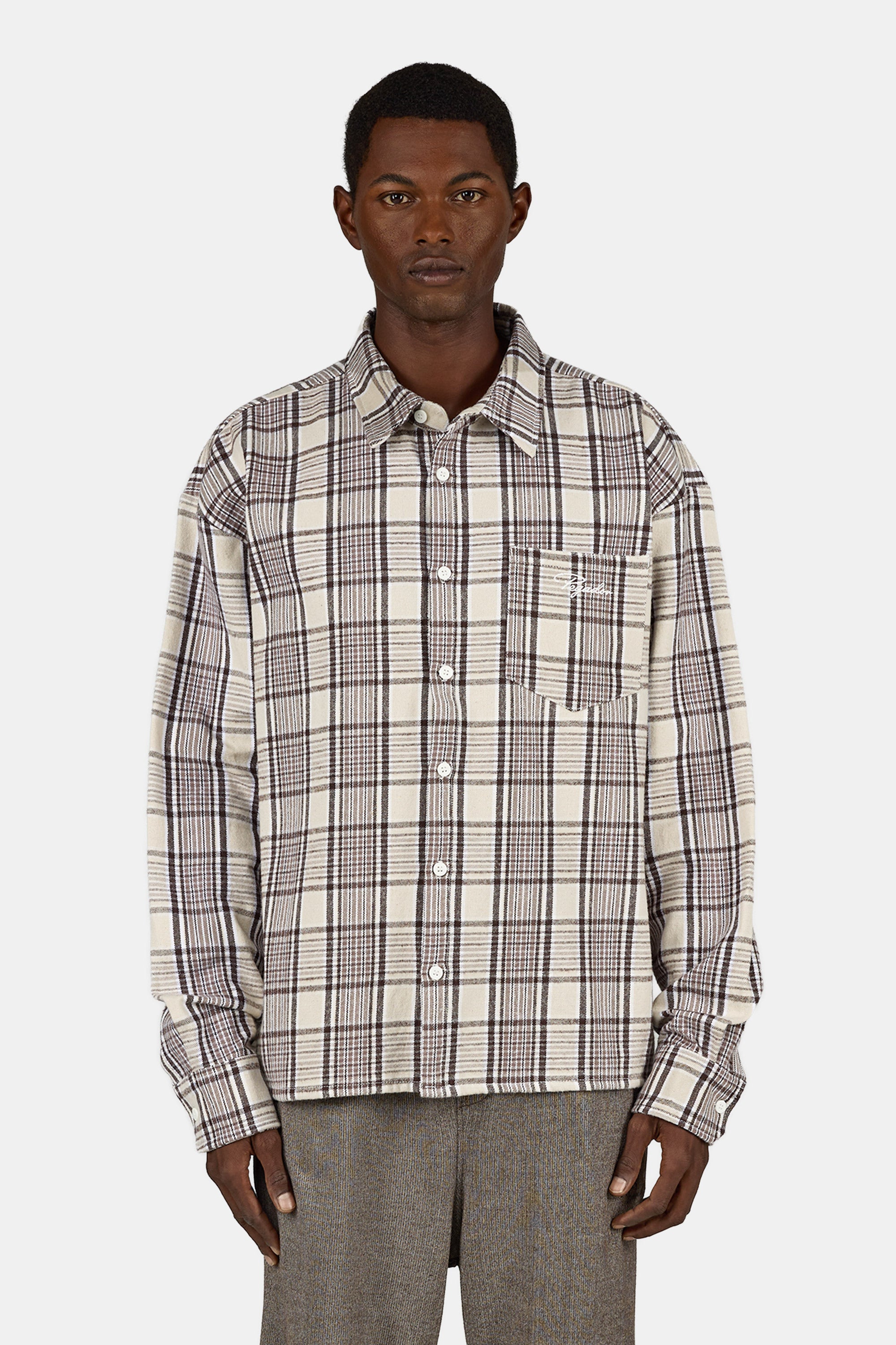 Signar Oversized Flannel Shirt Washed Checked Warm White Walnut Brown – PEGADOR®