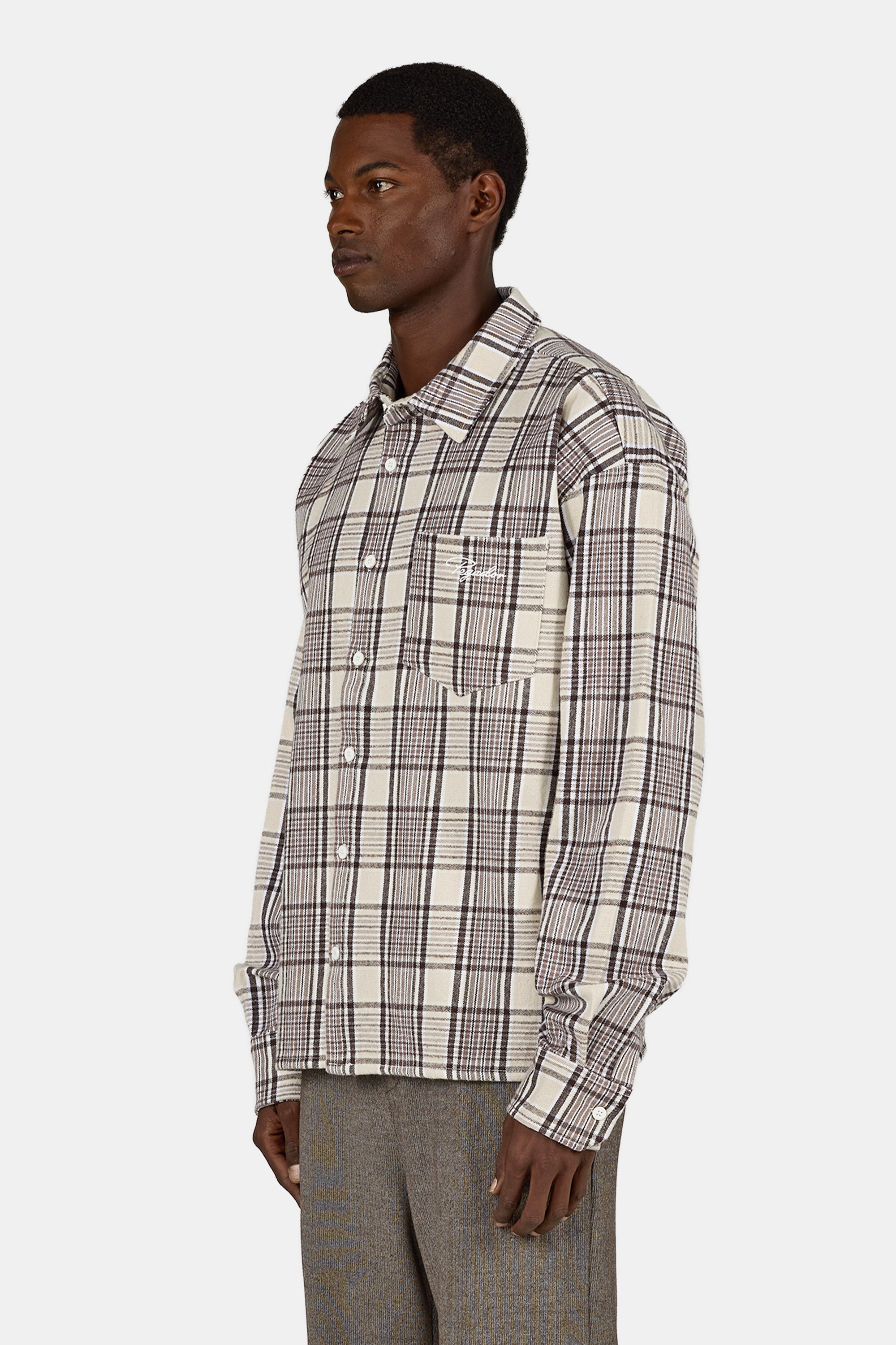 Signar Oversized Flannel Shirt Washed Checked Warm White Walnut