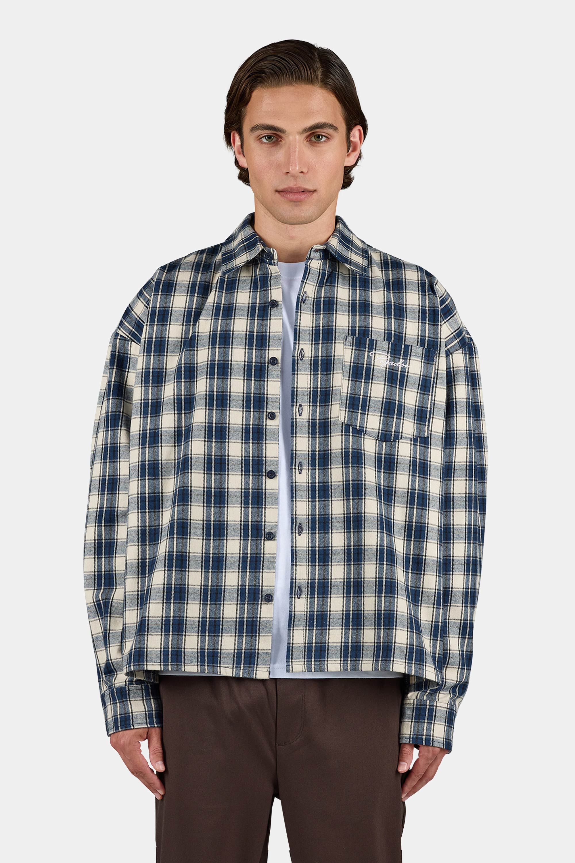 BIRDOG ネイビー　Mサイズ　Washed check shirts Signar Oversized Flannel Shirt Washed Checked Indigo Navy Stone
