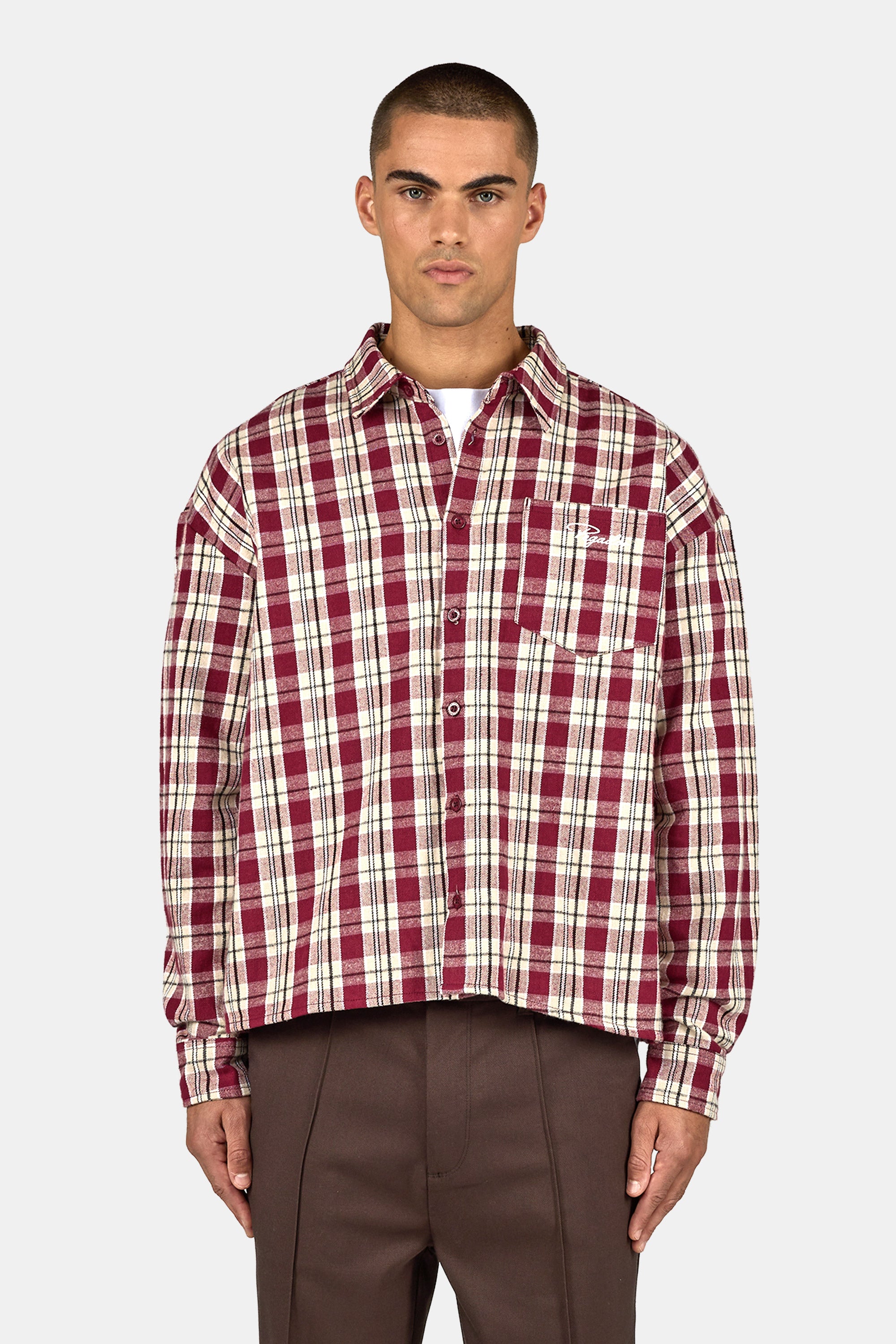 Signar Oversized Flannel Shirt Washed Checked Maroon Red Stone