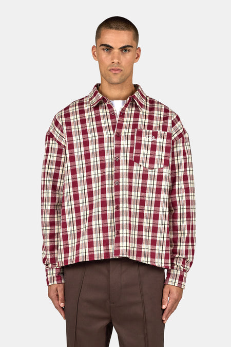 Signar Oversized Flannel Shirt Checked Maroon Red Stone