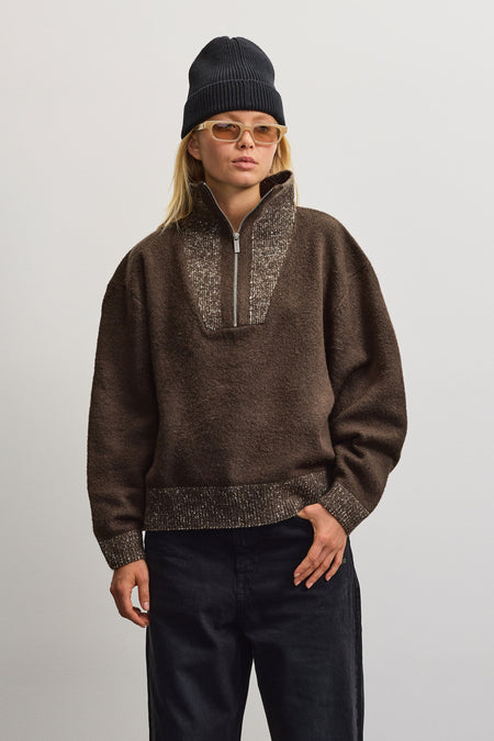 Pescara Knit Half Zip Walnut Brown