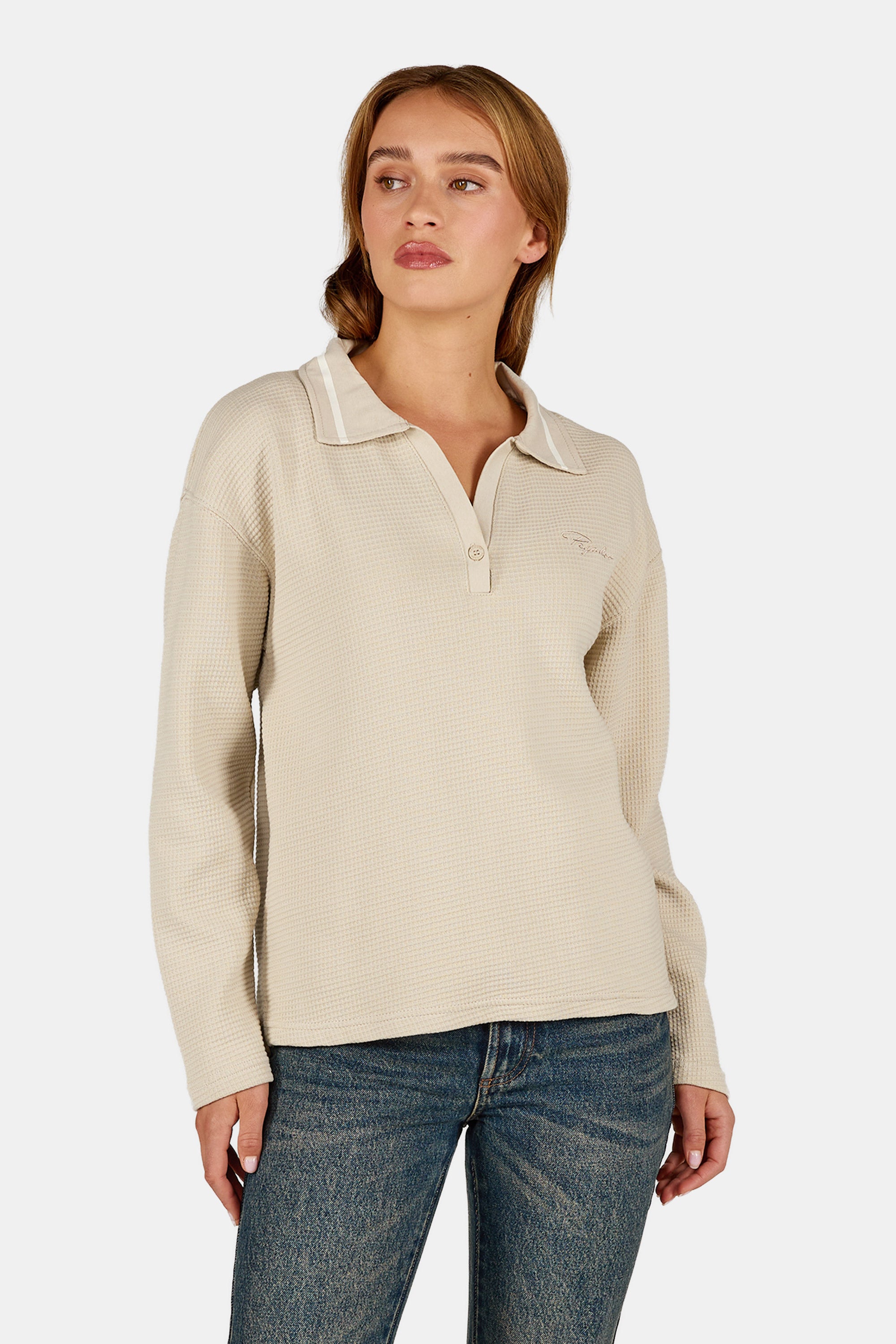 Sofia Waffle Polo Longsleeve Washed Cozy Beige – PEGADOR®