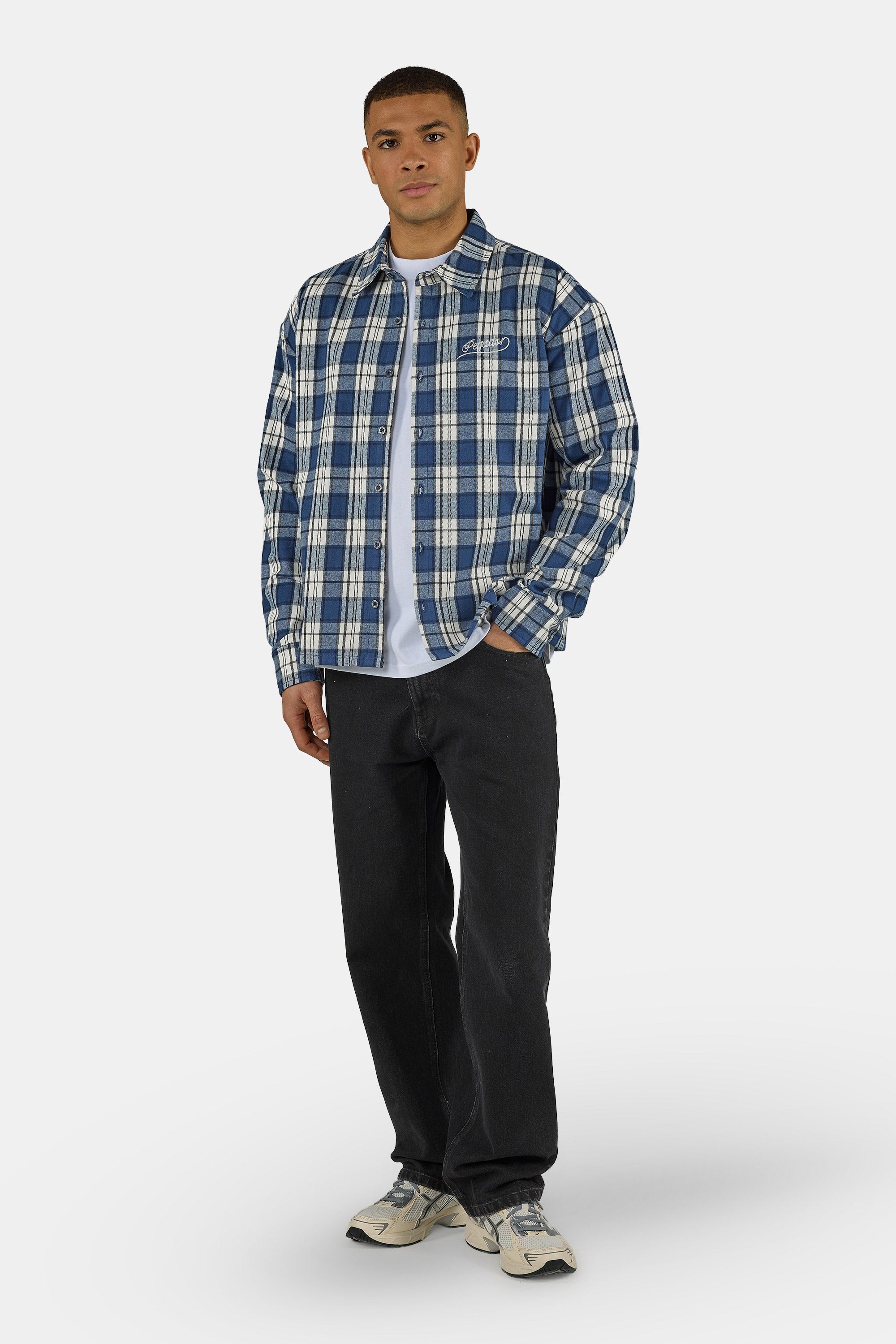 BIRDOG ネイビー　Mサイズ　Washed check shirts Soglio Oversized Flannel Shirt Washed Checked Twilight Blue – PEGADOR®